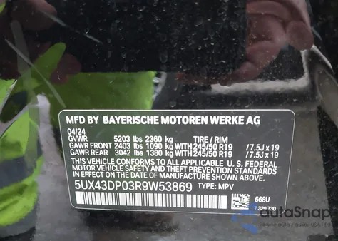 2024 BMW X3 Sdrive30I from USA, damaged, VIN 5UX43DP03R9W53869